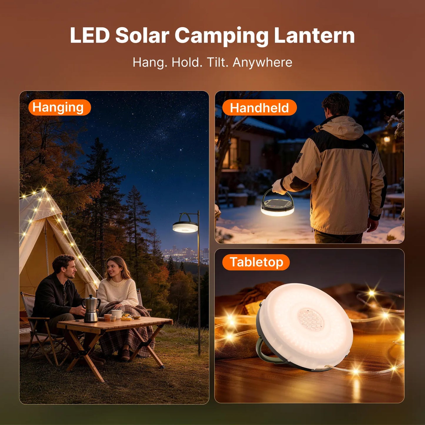 49.2Ft Solar String Lights – 5400mAh Rechargeable, Retractable – Waterproof LED for Camping, Patio & Emergency