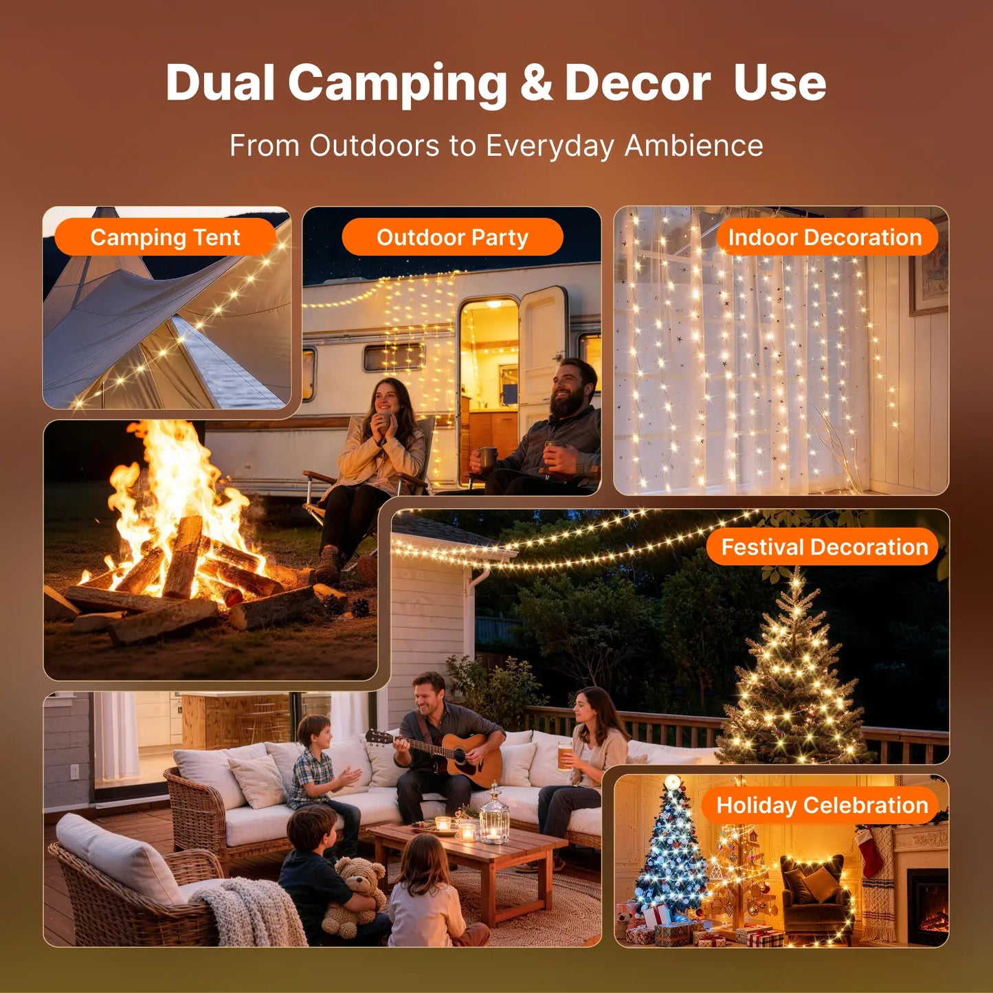 49.2Ft Solar String Lights – 5400mAh Rechargeable, Retractable – Waterproof LED for Camping, Patio & Emergency