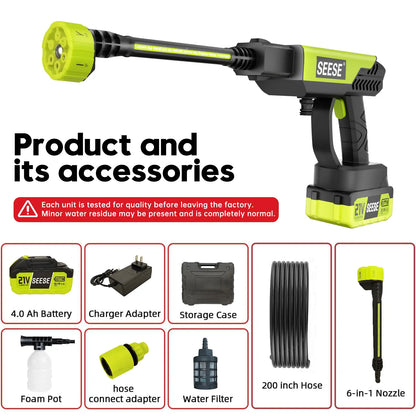Cordless Portable Pressure Washer – Bottle Attachment & Charger Base – For Car, Home & Garden Watering