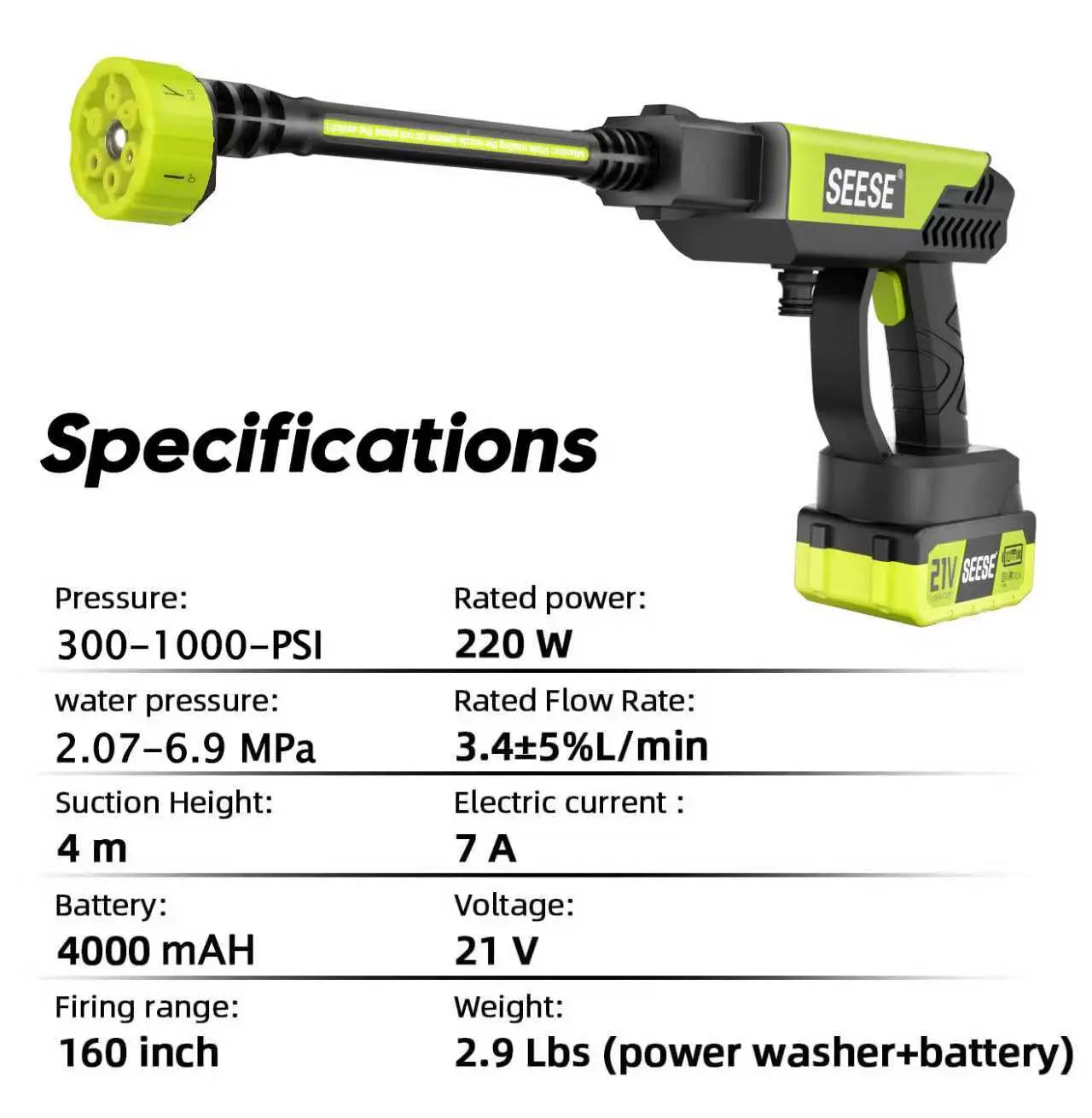 Cordless Portable Pressure Washer – Bottle Attachment & Charger Base – For Car, Home & Garden Watering