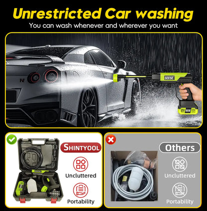 Cordless Portable Pressure Washer – Bottle Attachment & Charger Base – For Car, Home & Garden Watering
