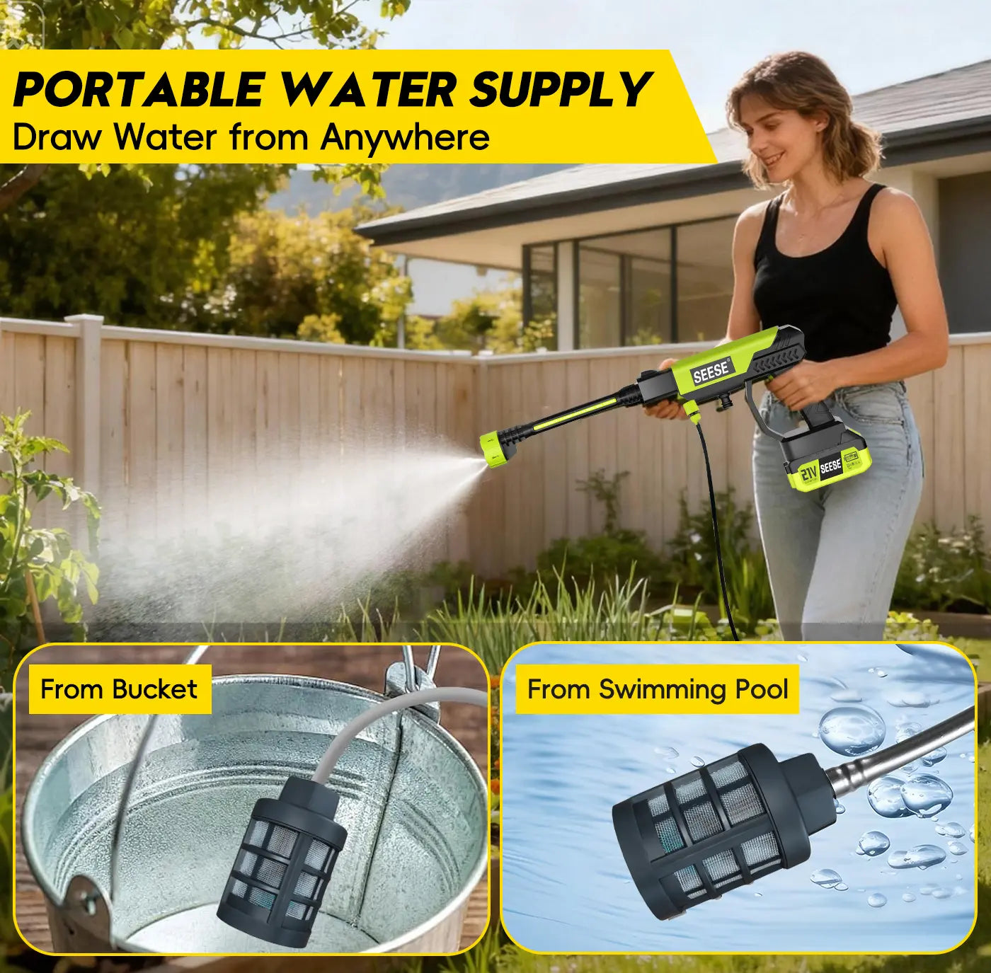 Cordless Portable Pressure Washer – Bottle Attachment & Charger Base – For Car, Home & Garden Watering