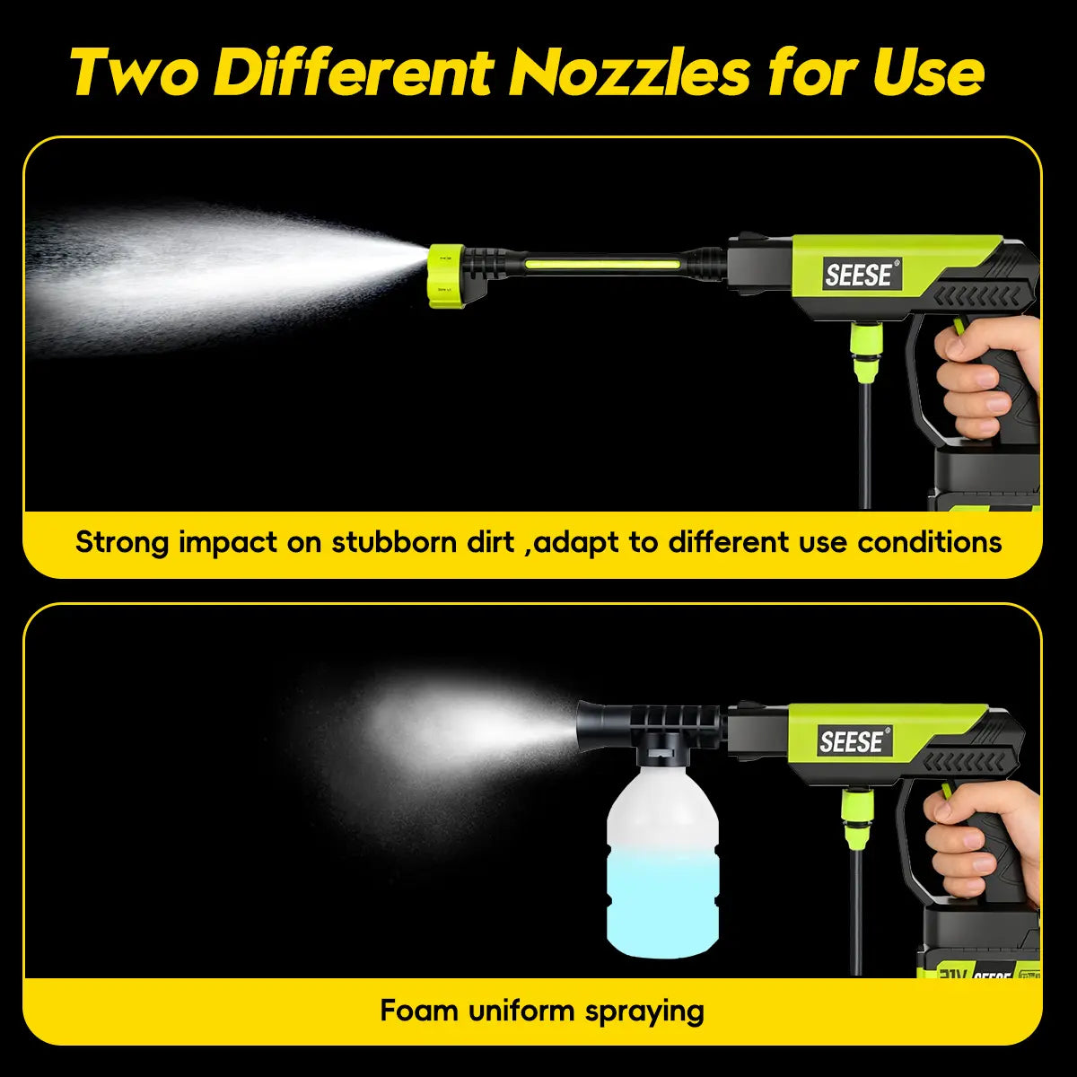 Cordless Portable Pressure Washer – Bottle Attachment & Charger Base – For Car, Home & Garden Watering