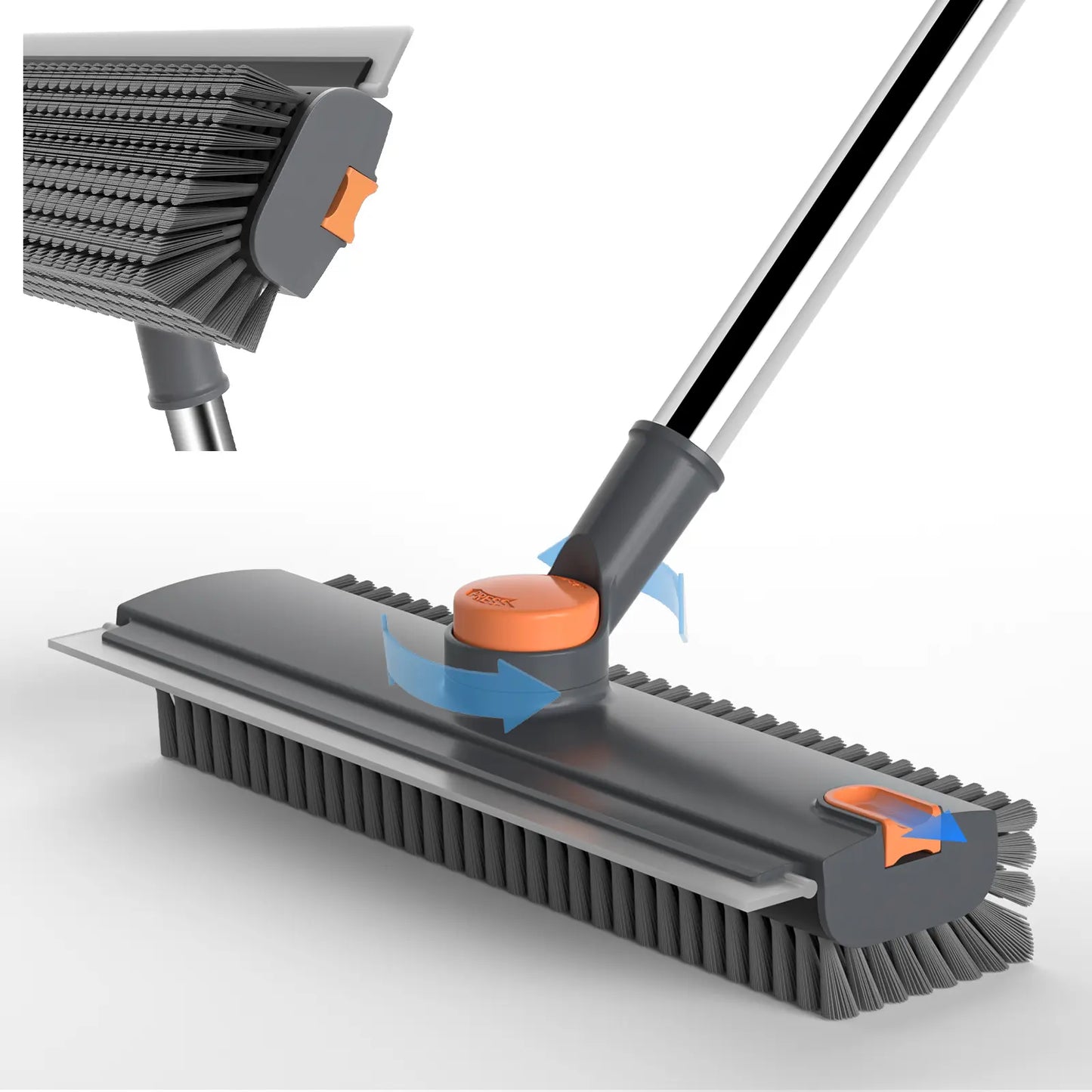 Rotating Floor Scrub Brush – 3-in-1 with Squeegee, Adjustable Long Handle – Multi-Surface Cleaning Tool for Home