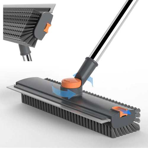 Rotating Floor Scrub Brush – 3-in-1 with Squeegee, Adjustable Long Handle – Multi-Surface Cleaning Tool for Home