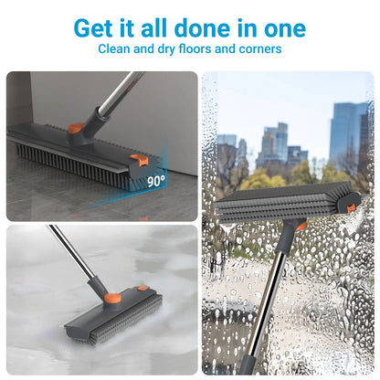 Rotating Floor Scrub Brush – 3-in-1 with Squeegee, Adjustable Long Handle – Multi-Surface Cleaning Tool for Home