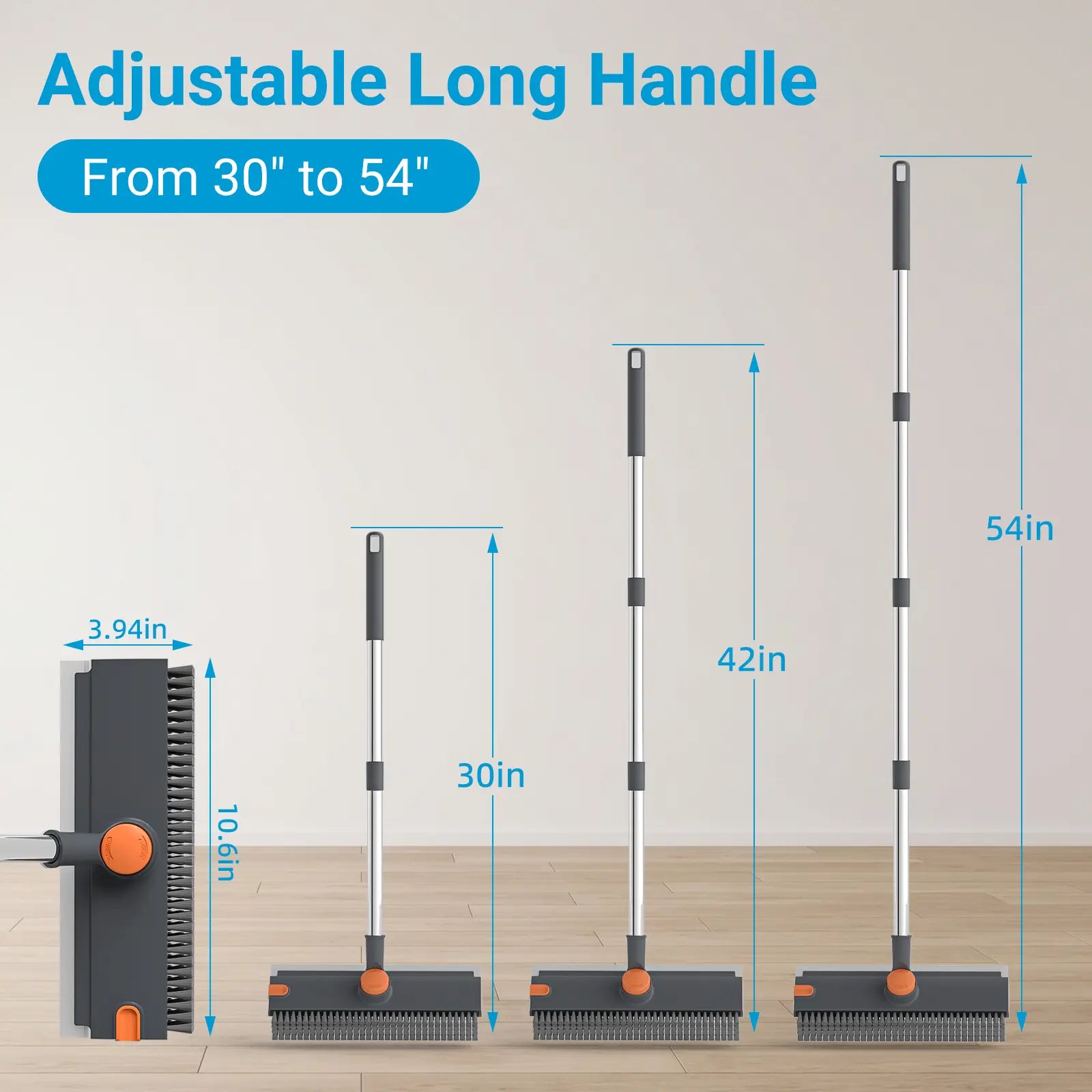 Rotating Floor Scrub Brush – 3-in-1 with Squeegee, Adjustable Long Han ...