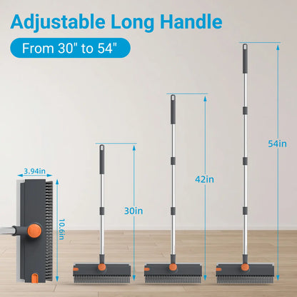 Rotating Floor Scrub Brush – 3-in-1 with Squeegee, Adjustable Long Handle – Multi-Surface Cleaning Tool for Home