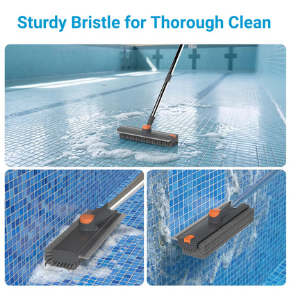 Rotating Floor Scrub Brush – 3-in-1 with Squeegee, Adjustable Long Handle – Multi-Surface Cleaning Tool for Home