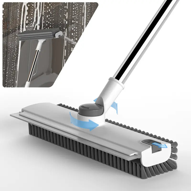 Rotating Floor Scrub Brush – 3-in-1 with Squeegee, Adjustable Long Handle – Multi-Surface Cleaning Tool for Home