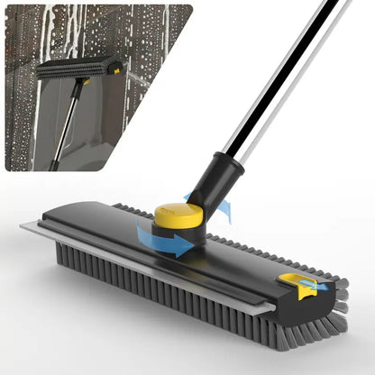 Rotating Floor Scrub Brush – 3-in-1 with Squeegee, Adjustable Long Handle – Multi-Surface Cleaning Tool for Home