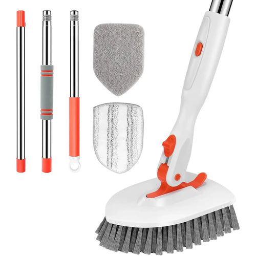 3-in-1 Floor Scrubber – 52" Long Handle, 3 Heads – Multi-Surface Tool for Kitchen & Bathroom