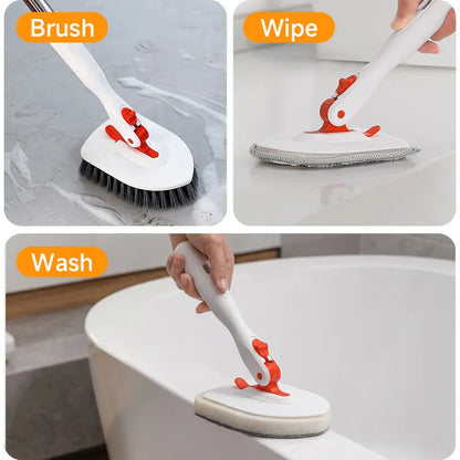 3-in-1 Floor Scrubber – 52" Long Handle, 3 Heads – Multi-Surface Tool for Kitchen & Bathroom