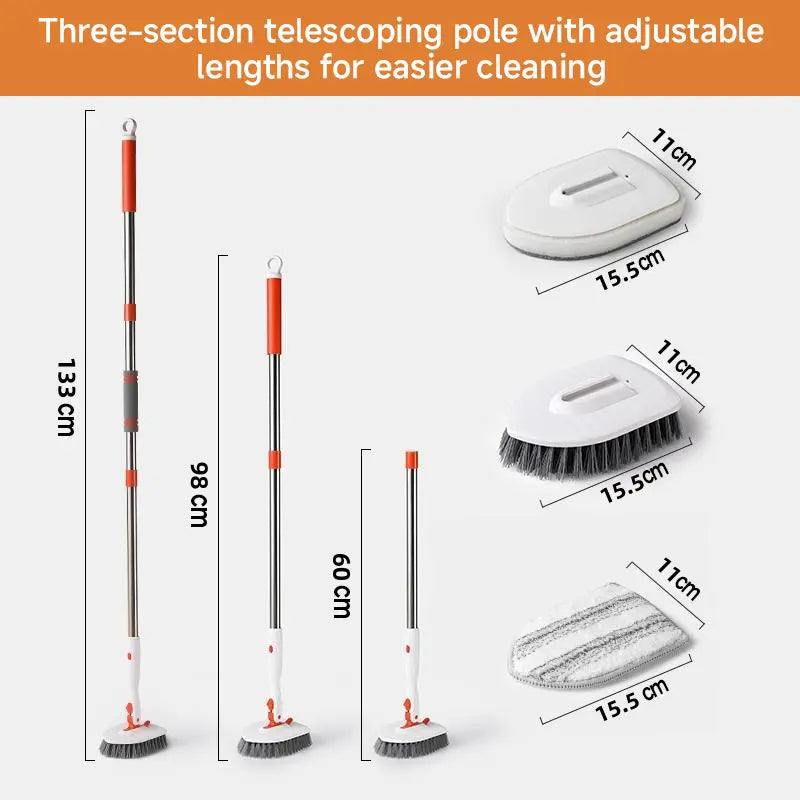 3-in-1 Floor Scrubber – 52" Long Handle, 3 Heads – Multi-Surface Tool for Kitchen & Bathroom