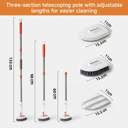 3-in-1 Floor Scrubber – 52" Long Handle, 3 Heads – Multi-Surface Tool for Kitchen & Bathroom