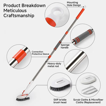 3-in-1 Floor Scrubber – 52" Long Handle, 3 Heads – Multi-Surface Tool for Kitchen & Bathroom