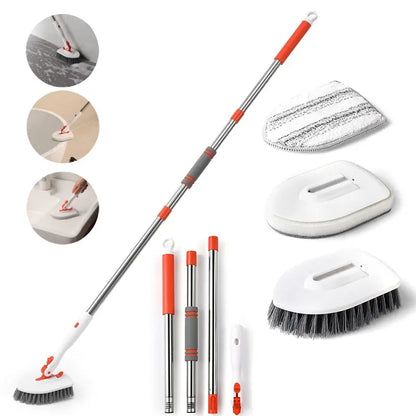 3-in-1 Floor Scrubber – 52" Long Handle, 3 Heads – Multi-Surface Tool for Kitchen & Bathroom