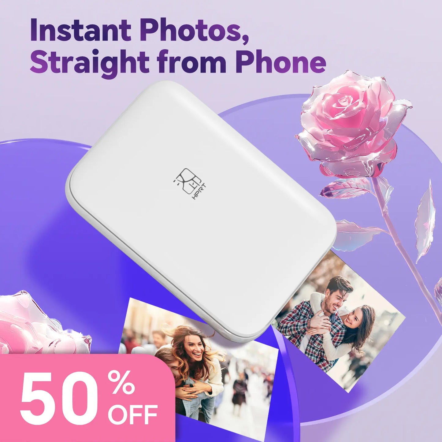 Mini Photo Printer – 2x3" Sticker Photos, Bluetooth – Instant Color Prints, Supplies Included