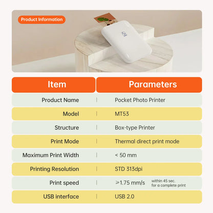 Mini Photo Printer – 2x3" Sticker Photos, Bluetooth – Instant Color Prints, Supplies Included
