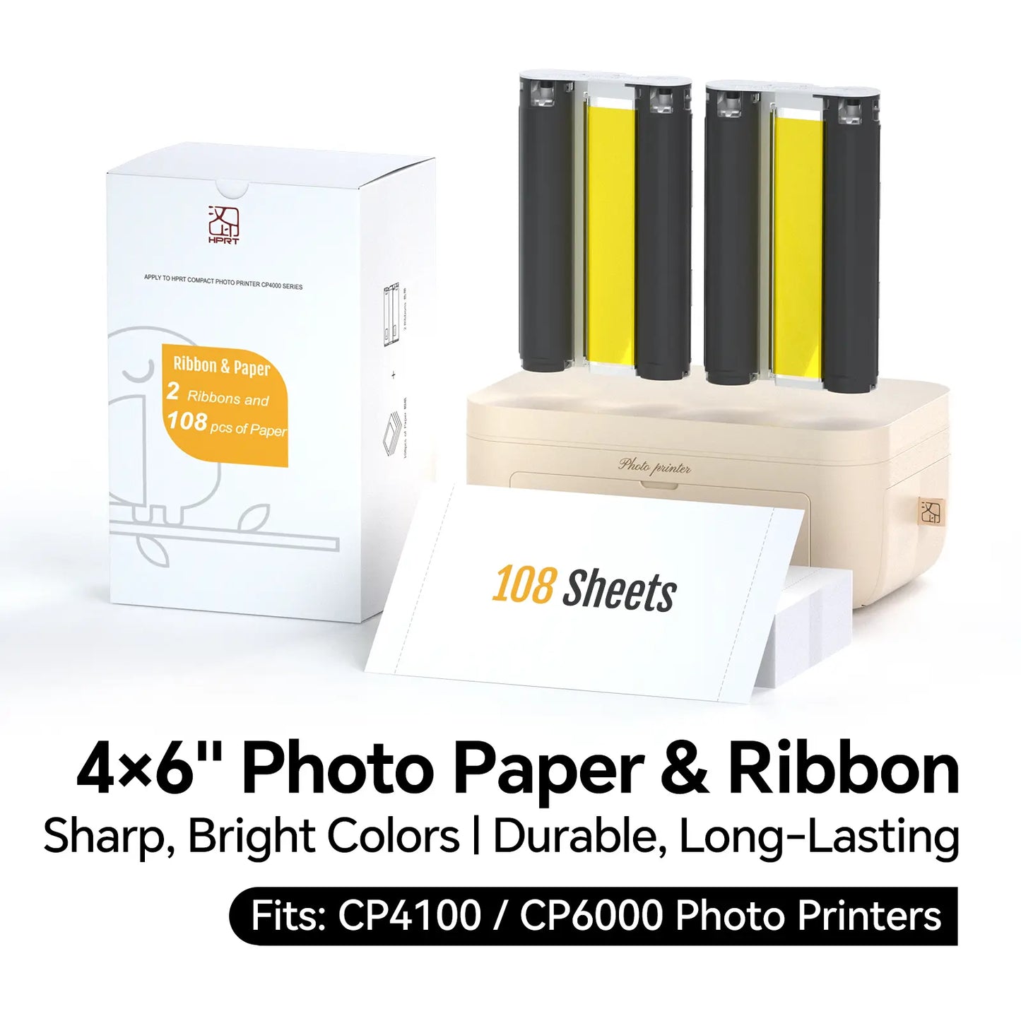 4x6" Photo Paper Refill Kit – 108 Sheets + 2 Ribbons – For Hanin CP4100/CP6000 Printers