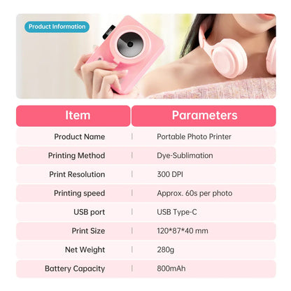2x3" Mini Photo Printer – Instant Camera, Bluetooth – Portable for iPhone/Android – Travel & Everyday Use